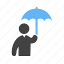 holding, protection, raining, umbrella