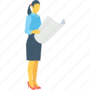 employee, female, girl, newspaper, reader