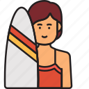 female, surfer, summer, surfboard, woman