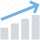 bar, chart, down arrow, graph, increase