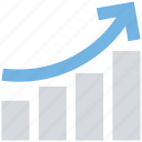 bar, chart, down arrow, graph, increase