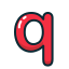 letter, lowercase, q, red 