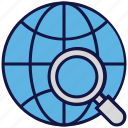 globe, logistics delivery, magnifier, search, world