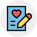 document, heart, list, love, paper, pencil, writing