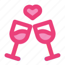 cheers, glass, heart, love, romance, valentine, wine