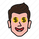 dollar, emoji, emoticon, face, man, rich, smiley