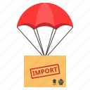 box, delivery, import, parachute, shipping, shopping