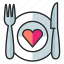 date, dinner, fork, knife, meal, plate