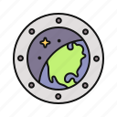 spaceship, porthole, view, earth, space