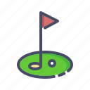 ball, club, course, field, flag, game, golf