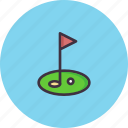 ball, club, course, field, flag, game, golf