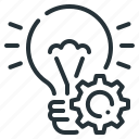 cogwheel, gear, idea, lamp, light bulb