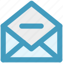 email, envelope, letter, message, minus, open envelope, remove