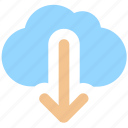 cloud, cloudy, data, down arrow, download, storage, weather