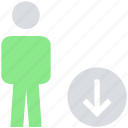 down arrow, downloading, male, people, person, stand, user