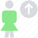 female, people, person, stand, up arrow, uploading, user