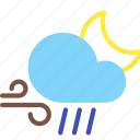 cloud, forecast, moon, night, rain, weather, wind