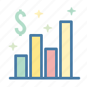 analytics, bars, graph, money