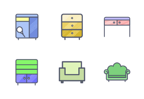 Lined Color Furniture Icon set