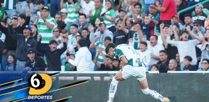 Ramiro Sordo en el festejo del empate de Santos ante León. / Imago7