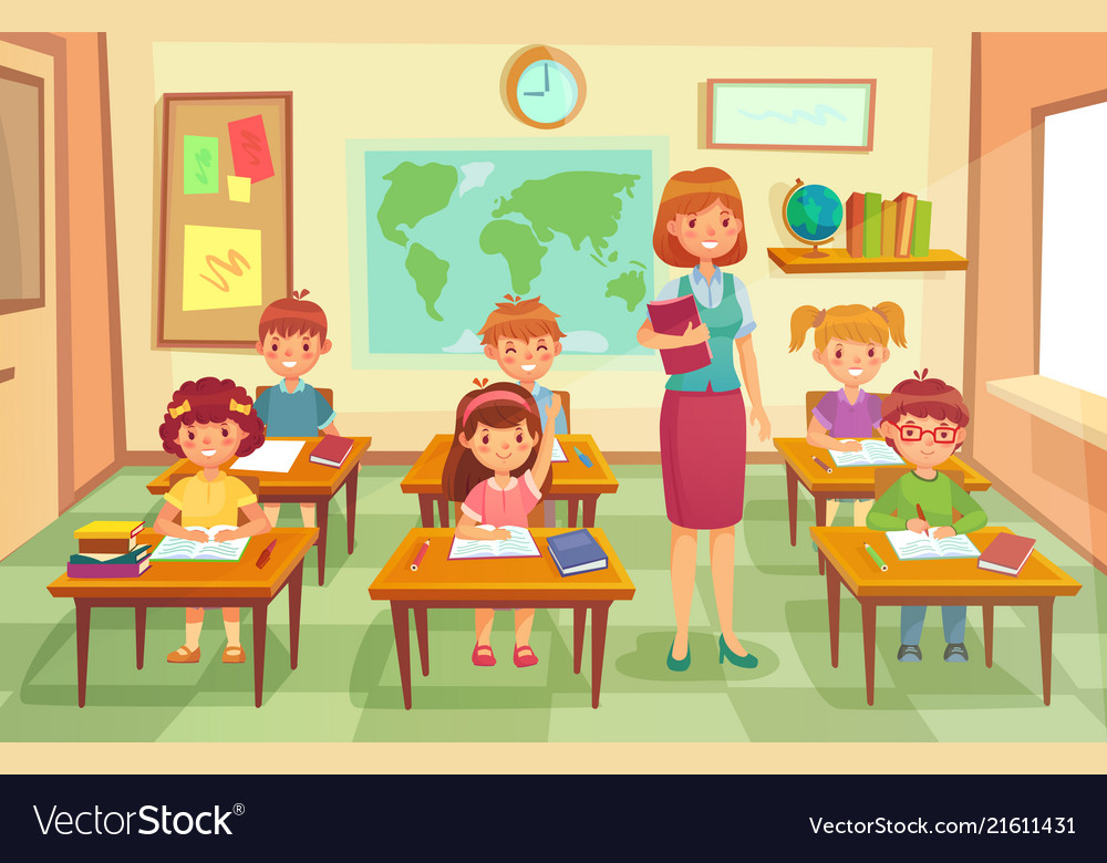 Pupils and teacher in classroom school pedagogue Vector Image