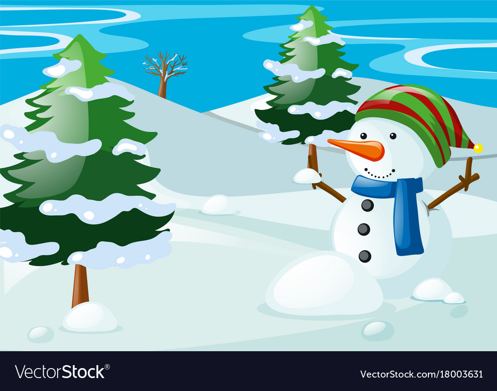 Scene with snowman in the snow field Royalty Free Vector