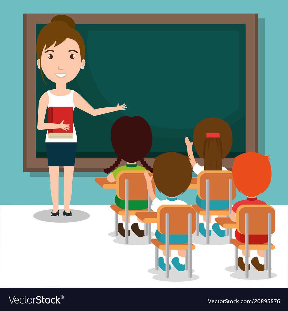 Woman teacher with students in the classroom Vector Image