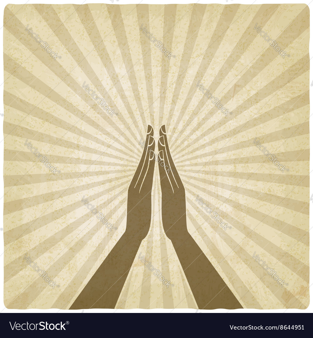 Prayer hands symbol old background Royalty Free Vector Image