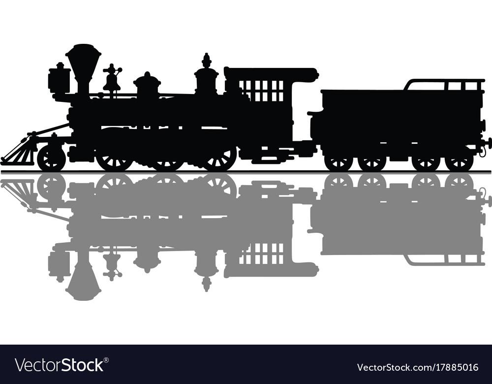 Black Silhouette Of An Old Steam Locomotive Vector Image | The Best ...