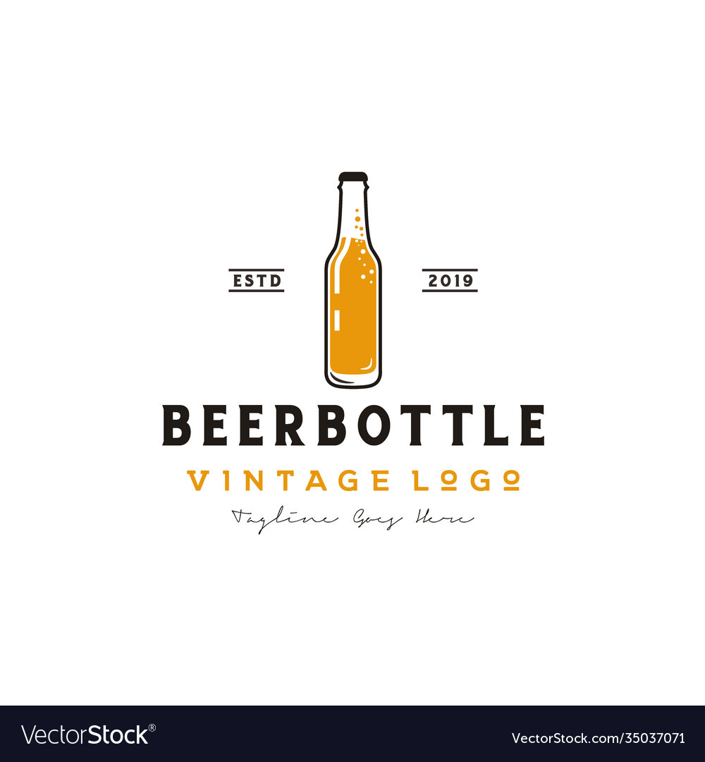 Simple retro beer bottle logo design Royalty Free Vector