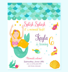 Bright invitation card with cute fairy mermaid Vector Image