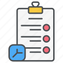 exam time, period, schedule, timer, deadline, task, checklist icon icon