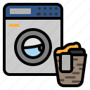 washing, machine, laundry, basket, clothes