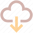 cloud, cloudy, data, down arrow, download, storage, weather