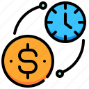 clock, coin, dollar, exchange, money, time