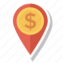 cash, coin, dollar, finance, location, map, money