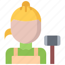 hammer, woman, blacksmith, forging