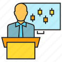 business man, chart, conference, office, podium, presentation