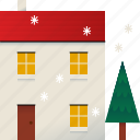 christmas, house, snow, tree