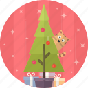 cat, celebration, christmas, gift, tree, decoration, xmas