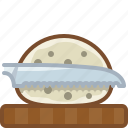 bread, chopping board, cooking, cutting, kitchen, knife