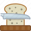 bread, chopping board, cooking, cutting, kitchen, knife