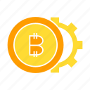 bitcoin, cog, coin, crypto, digital money, gear