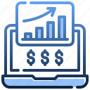 profit, bar, chart, growth, laptop, dollar