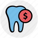 coin, dental, dentist, dollar, money, stomatology, tooth