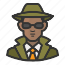 african, avatar, detective, man, glasses, private eye