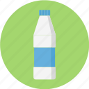 bottle of milk, bottle of water, glass, water, water bottle