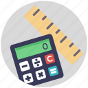 calculator with ruler, geometry, maths, office supplies, school supplies