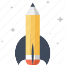 astronomy, education, pencil, research, rocket, spaceship, startup