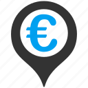 bank, euro, geotargeting, location, map marker, navigation, pointer